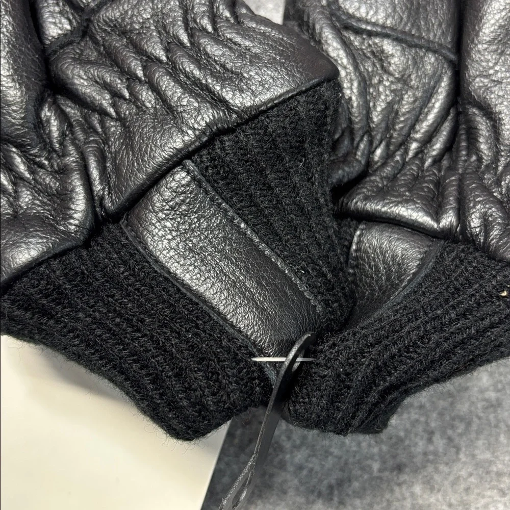 Black Leather cow hide poly lined warm pull on mitten gloves NWT size Medium